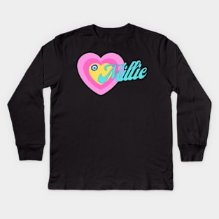 Millie in Colorful Heart Illustration Kids Long Sleeve T-Shirt